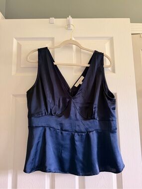 Silk-Look Navy V-Neck Tank Top